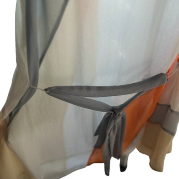 NWT BCBGeneration Colorblock Blouse S Split Sleeve Tie Accent Orange White Gray - Picture 12 of 12